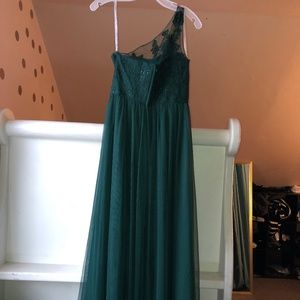 Dark green one-shoulder long dress